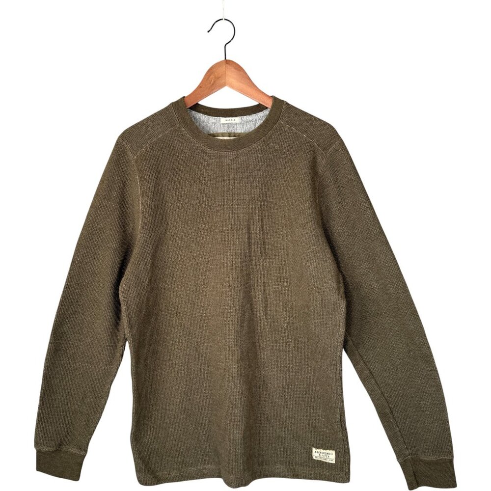 Abercrombie & Fitch Muscle Men's Waffle Long  Sleeve Tee Shirt Elbow Patches XL